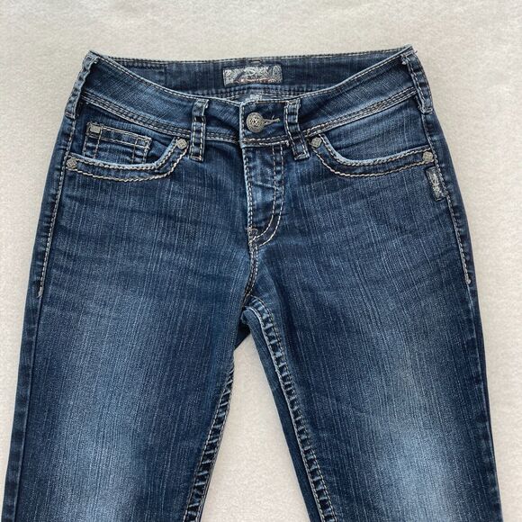 Silver Jeans Suki Surplus Women's 28x30 Bootcut Dark Blue Stretch Denim Grunge - Picture 2 of 16